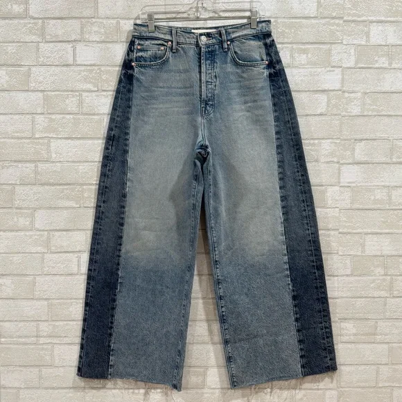 MOTHER PIPE-DREAM BUTTON SNEAK FRAY JEANS IN BLINDED BY THE DARK - SZ - 29